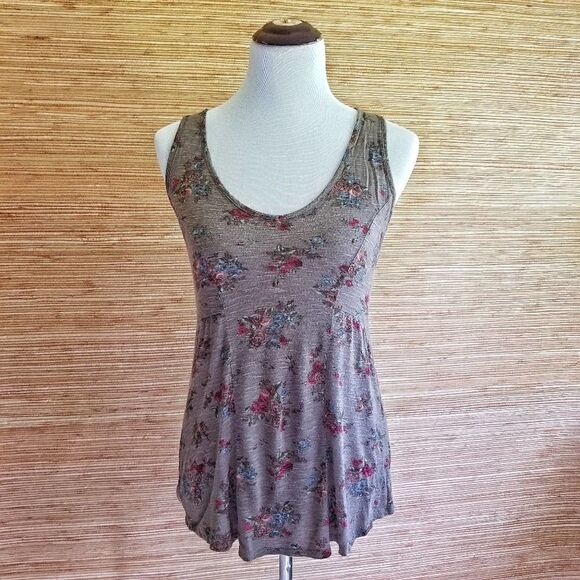 Eyeshadow Floral Zipper Tank Top Tan Size Small - Picture 1 of 7